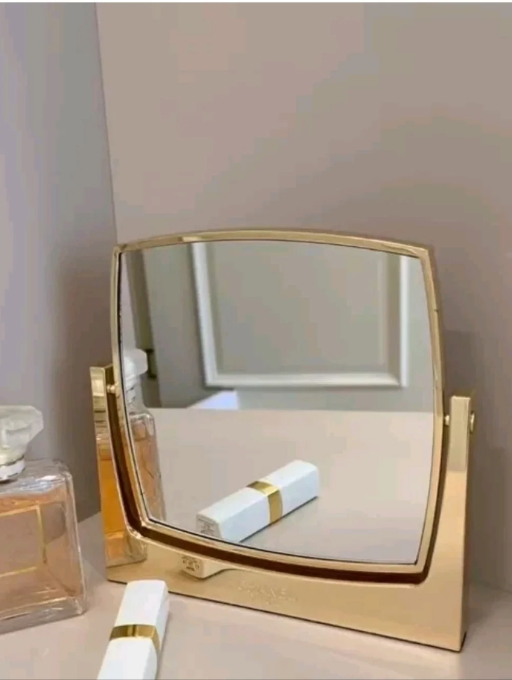 Chanel Luxury Gold Square Rotating Double-Sided Vanity Mirror Original Gift Box - Picture 2 of 8